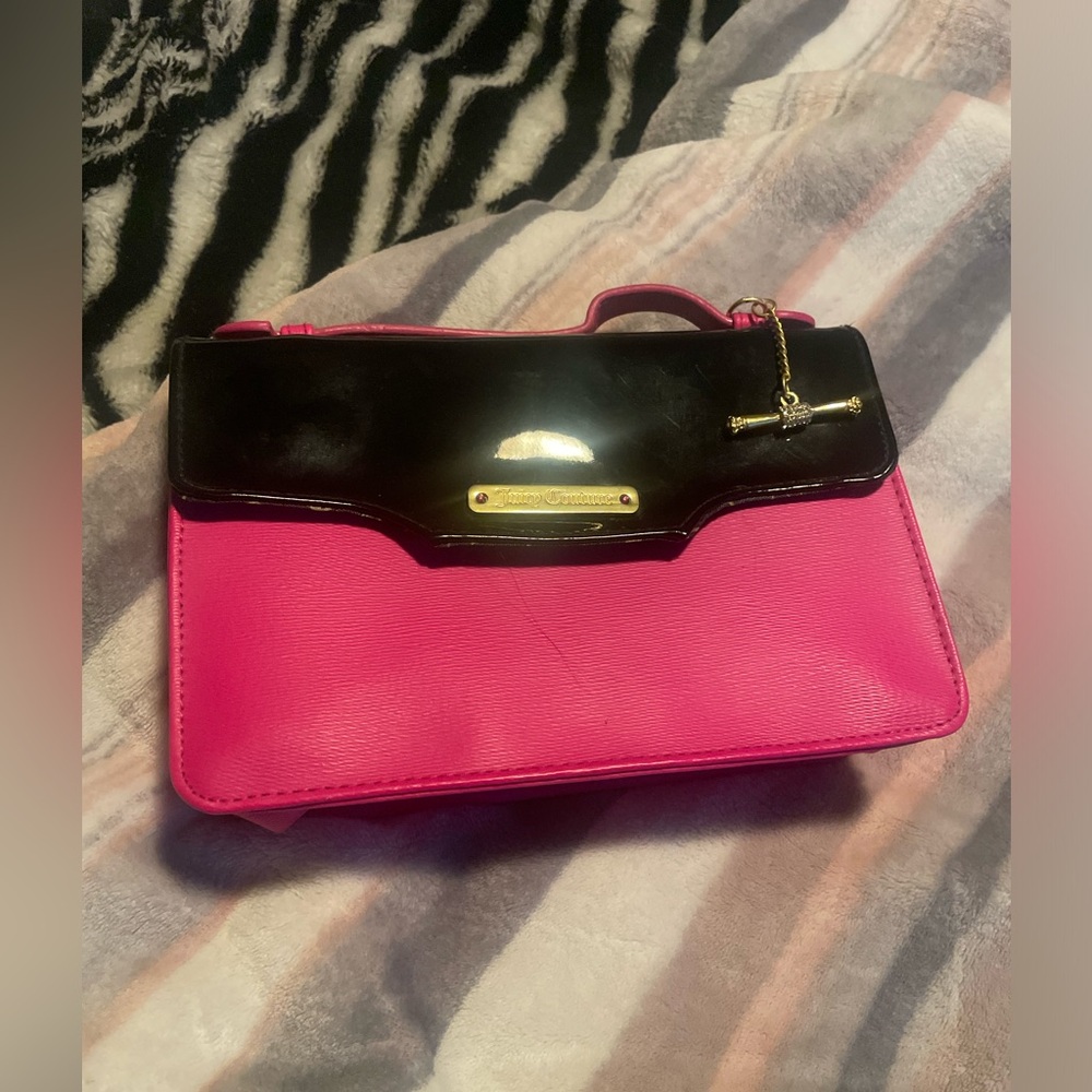 kate spade Hot Pink and Black Top-Handle Satchel with Gold Accent